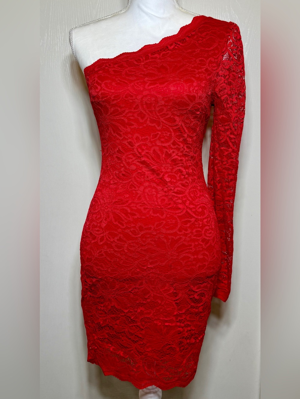 Express Red One Shoulder Lace Bodycon Dress Women's Size 2